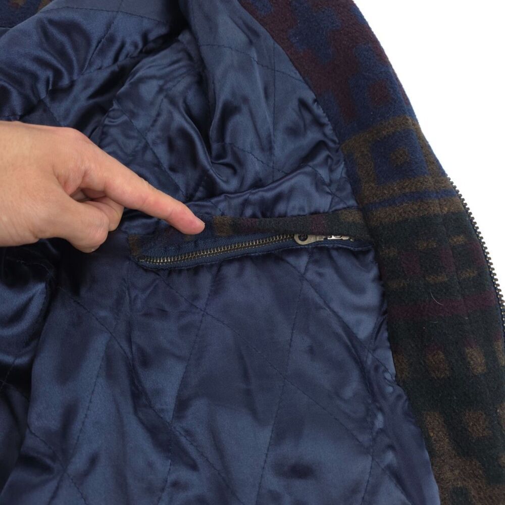 VINTAGE 90s Pacific Trail Wool Chore Jacket Leather Barn Coat Southwest Aztec - Picture 10 of 12